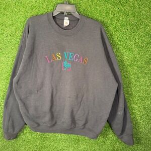 VTG Fruit of the Loom Las Vegas Sweatshirt XXL Black Embroidered Crewneck 90's